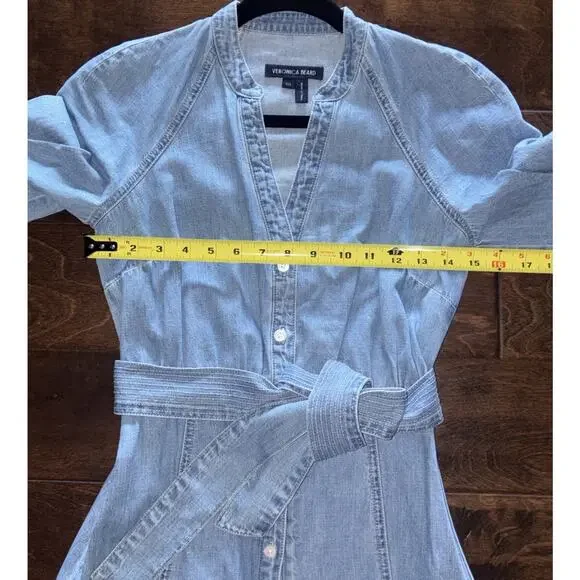 Veronica Beard blue denim Kanika flounce hem belted dress Size XXS $398 - Picture 13 of 16